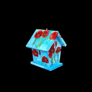 Hand-Painted by seller Poppies.Birdhouse with Red Flowers